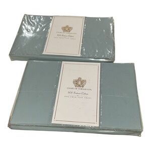 Court of Versailles 500 TC Sateen Pima Cotton Twin Flat Sheets Blue Set of 2